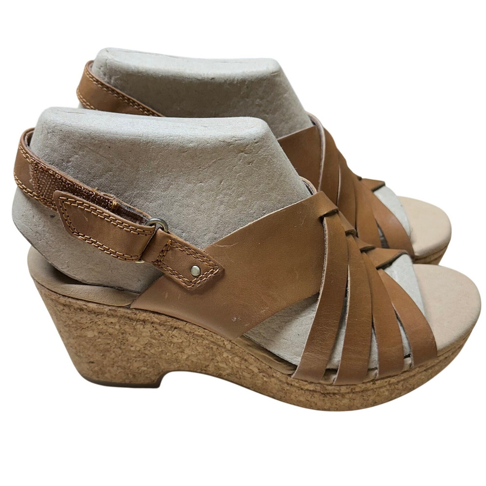 Clarks Collection Woven Leather Wedge Giselle Glow Light Tan Women's 7M NIB - Picture 3 of 11